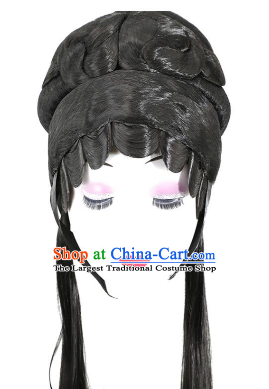 China Ancient Noble Lady Wigs Kun Opera Actress Chignon Hairpieces Traditional Peking Opera Hua Tan Hair Accessories