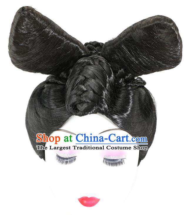 China Tang Dynasty Young Lady Chignon Hairpieces Traditional Hair Accessories Ancient Court Maid Wigs