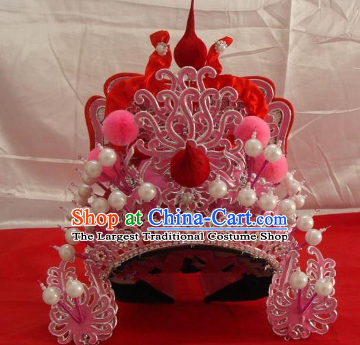 China Opera Performance Wusheng Hair Accessories Traditional Peking Opera Takefu Helmet Headwear Beijing Opera Warrior Pink Hat