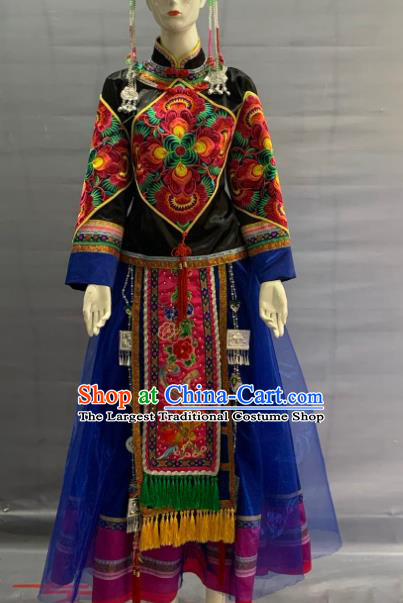 Chinese She Nationality Dance Clothing Minority Folk Dance Dress Uniforms Fujian Ethnic Woman Garment Costume