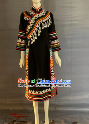 Chinese Lahu Nationality Clothing Minority Folk Dance Black Dress Uniforms Yunnan Ethnic Festival Garment Costume