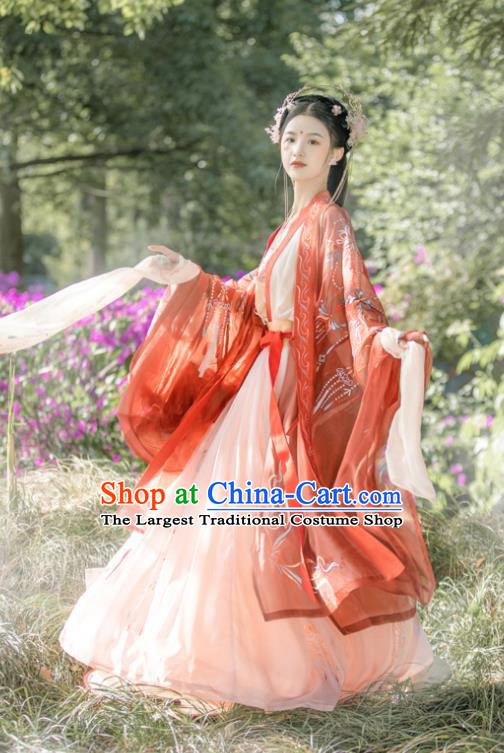 China Ancient Royal Princess Embroidered Hanfu Dress Garments Tang Dynasty Nobility Infanta Wedding Historical Clothing