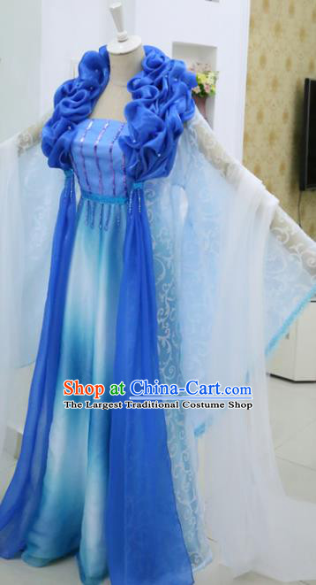 China Traditional Drama The Legend of Crazy Monk Leng Bingxin Clothing Ancient Fairy Blue Hanfu Dress Cosplay Swordswoman Garments