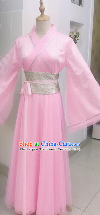 China Ancient Noble Lady Pink Hanfu Dress Cosplay Han Dynasty Palace Beauty Garments Traditional Drama Wulung Prince Huo Shuixian Clothing