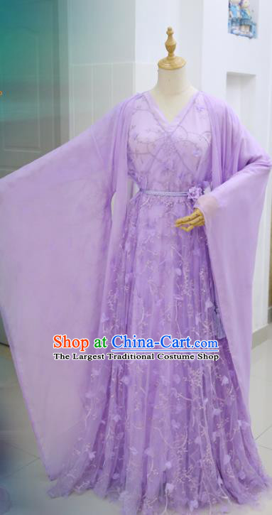 China Cosplay Swordswoman Garments Traditional Drama The honey sank like frost Jin Mi Clothing Ancient Flower Fairy Purple Hanfu Dress