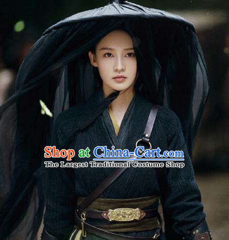 China Ancient Female Knight Black Hanfu Dress Cosplay Southern and Northern Dynasties Swordswoman Garments Traditional Drama The Song of Glory Shen Lige Clothing