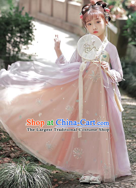 Chinese Children Classical Dance Clothing Traditional Lilac Hanfu Dress Ancient Tang Dynasty Girl Princess Garments