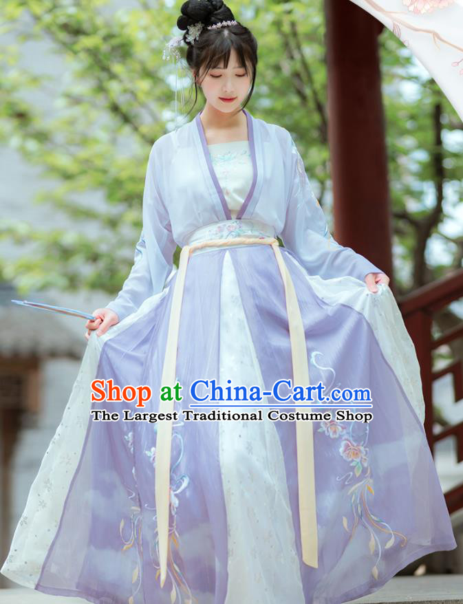 China Ancient Patrician Lady Purple Hanfu Dress Antique Song Dynasty Garments Traditional Historical Clothing Full Set