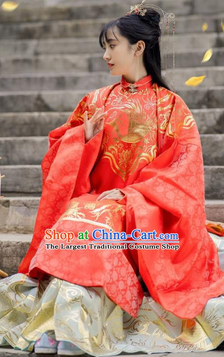 China Ming Dynasty Royal Princess Embroidered Garment Costumes Traditional Wedding Historical Clothing Ancient Bride Red Hanfu Dresses