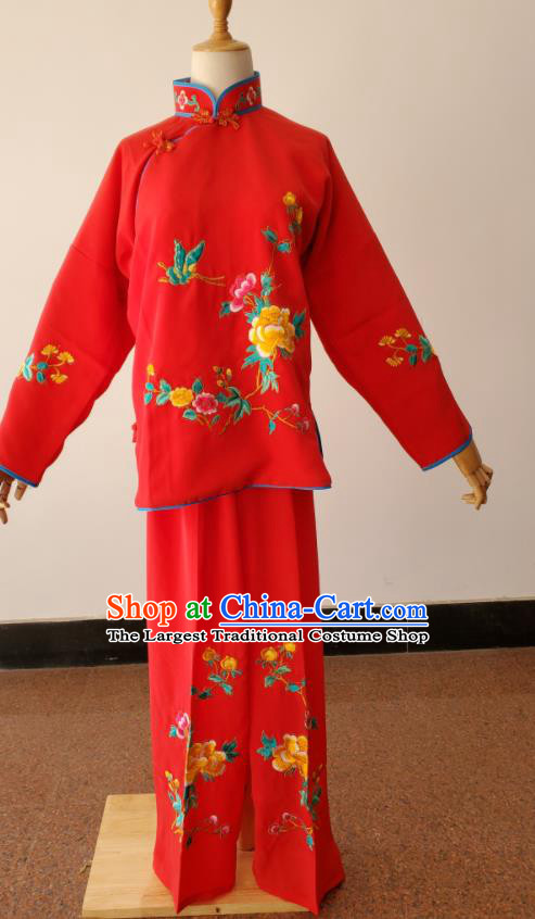 China Beijing Opera Country Lady Costumes Huangmei Opera Maidservant Red Uniforms Ancient Servant Girl Clothing Peking Opera Xiaodan Dress