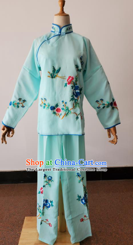 China Huangmei Opera Maid Lady Light Green Uniforms Ancient Village Girl Clothing Peking Opera Country Woman Dress Beijing Opera Xiaodan Costumes