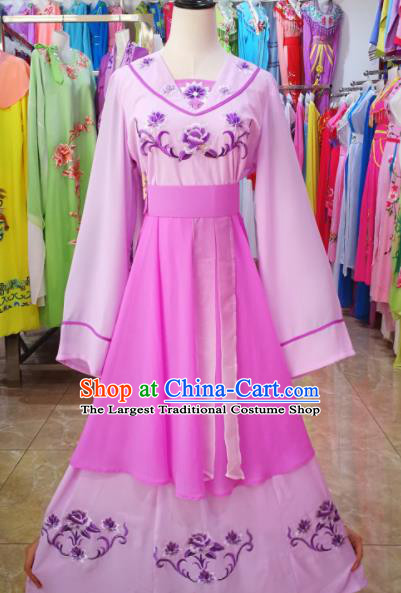 China Peking Opera Maidservant Lilac Dress Beijing Opera Civilian Woman Costume Shaoxing Opera Actress Uniforms Ancient Village Lady Clothing