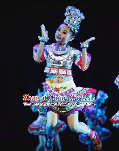 Chinese Miao Nationality Folk Dance Clothing Ethnic Children Stage Performance Garments Hmong Minority Girl White Dress