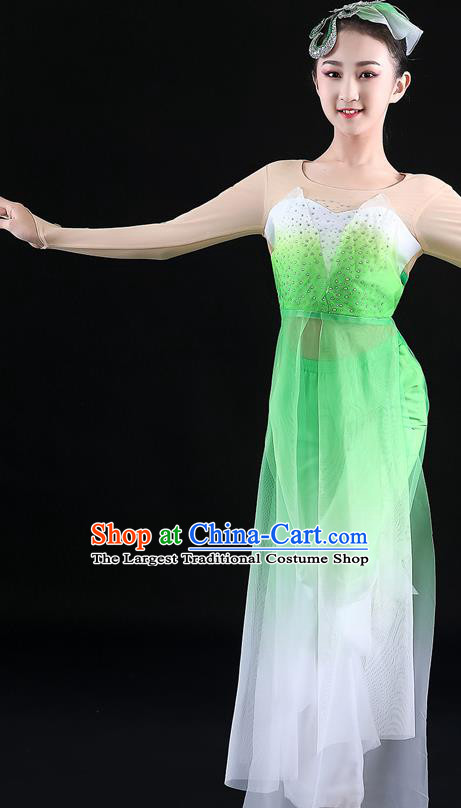 China Classical Dance Green Uniforms Children Umbrella Dance Dress Girl Performance Clothing Jasmine Flower Dance Garment