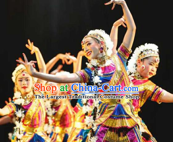 Chinese Uighur Minority Girl Dress Outfits Uyghur Nationality Folk Dance Clothing Xinjiang Ethnic Children Performance Garments