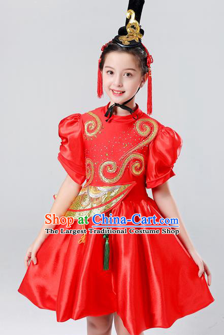 Chinese Yangge Performance Clothing Children Yangko Dance Uniforms Folk Dance Costumes Drum Dance Red Dress