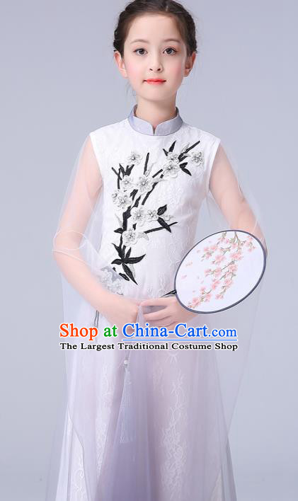 China Palace Fan Dance Clothing Jasmine Flowers Dance White Dress Children Classical Dance Costumes Girl Stage Performance Dancewear