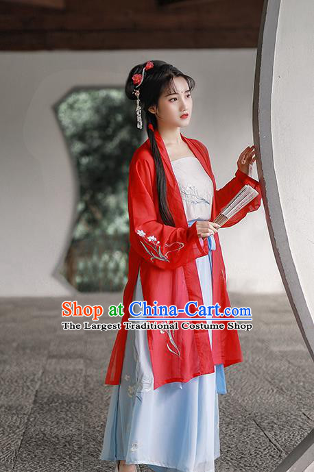 China Ancient Young Lady Embroidered Hanfu Dress Traditional Historical Garment Costumes Song Dynasty Village Girl Clothing