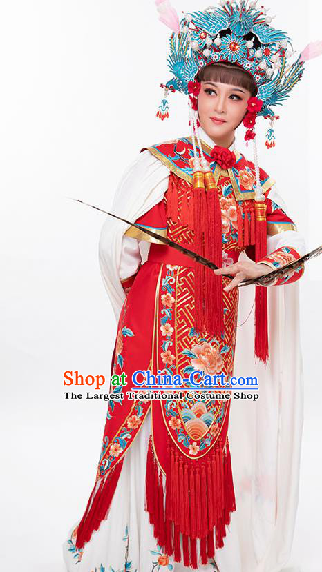 Chinese Beijing Opera Blues Garment Costumes Yue Opera Swordswoman Clothing Ancient Female General Red Dress