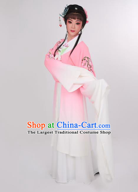 China Ancient Young Woman Pink Dress Yue Opera Actress Garment Costumes Peking Opera Hua Tan Clothing