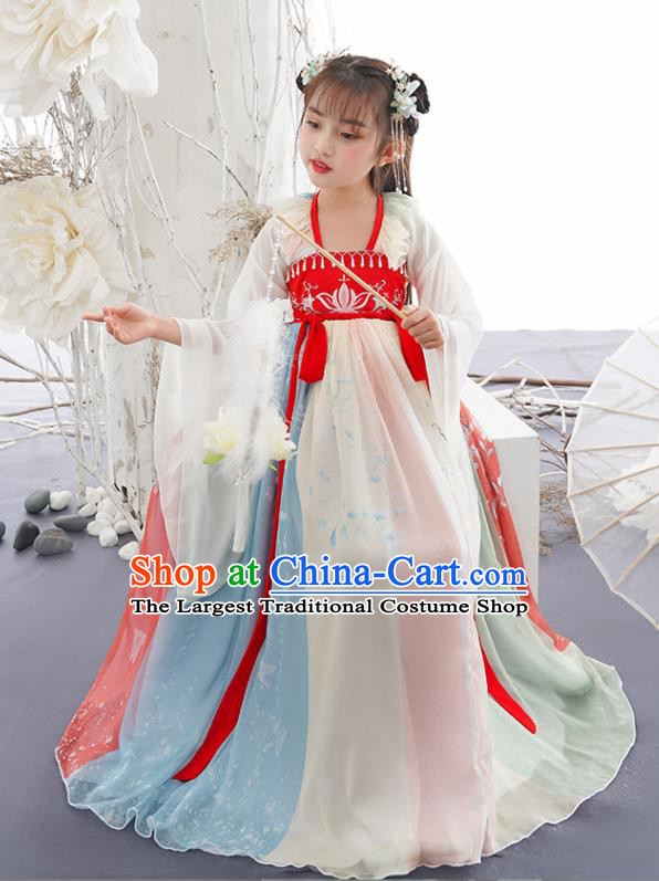 China Ancient Kid Fairy Fashion Costumes Traditional Tang Dynasty Girls Clothing Children Dance Hanfu Dress