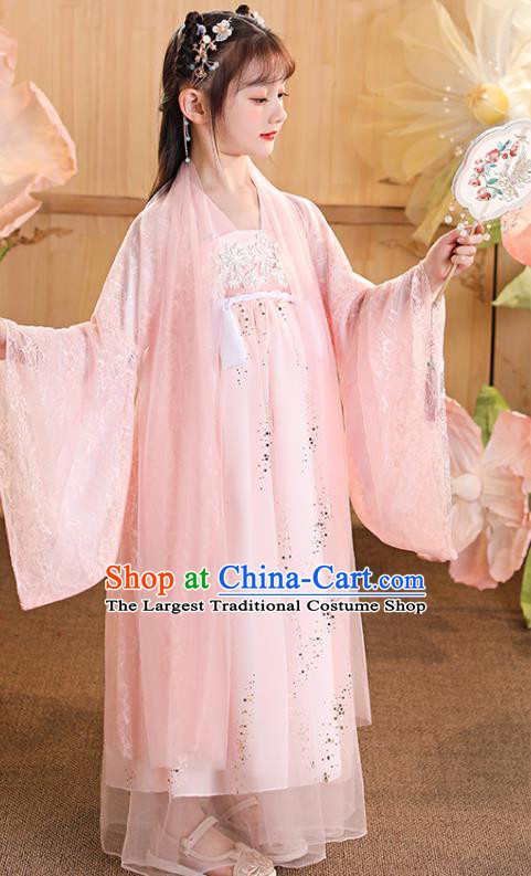 China Traditional Pink Hanfu Dress Tang Dynasty Girl Princess Clothing Children Stage Show Garment Costumes