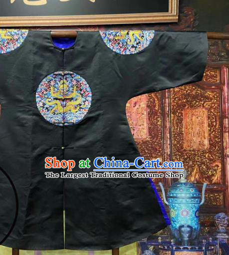 China Traditional Emperor Kangxi Historical Costume Qing Dynasty Manchu Monarch Embroidered Dragon Robe Clothing Ancient Black Official Garment