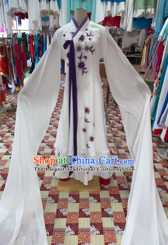 China Ancient Flower Fairy Garment Costumes Shaoxing Opera Actress White Water Sleeve Dress Outfits Traditional Peking Opera Hua Tan Clothing