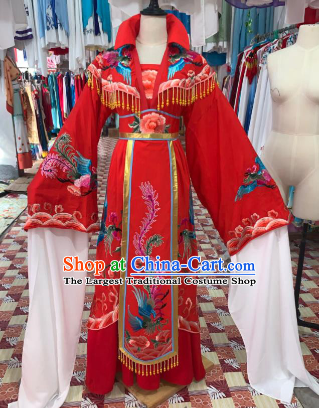 China Ancient Empress Garment Costumes Huangmei Opera Queen Red Dress Outfits Traditional Peking Opera Diva Clothing