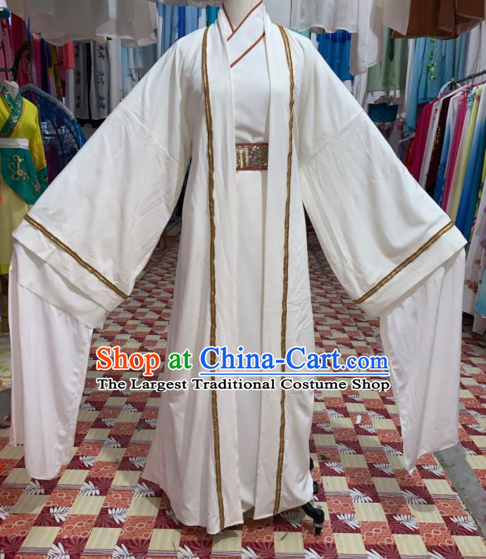 China Henan Opera Old Gentleman Garment Costumes Beijing Opera Laosheng White Robe Uniforms Traditional Opera Elderly Male Clothing