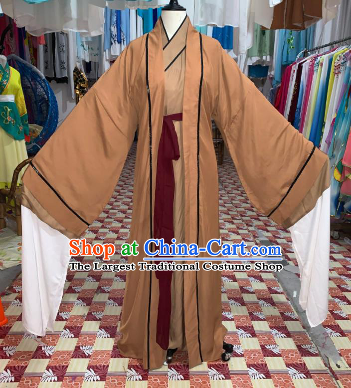 China Traditional Opera Elderly Male Clothing Henan Opera Old Gentleman Garment Costumes Beijing Opera Laosheng Khaki Robe Uniforms