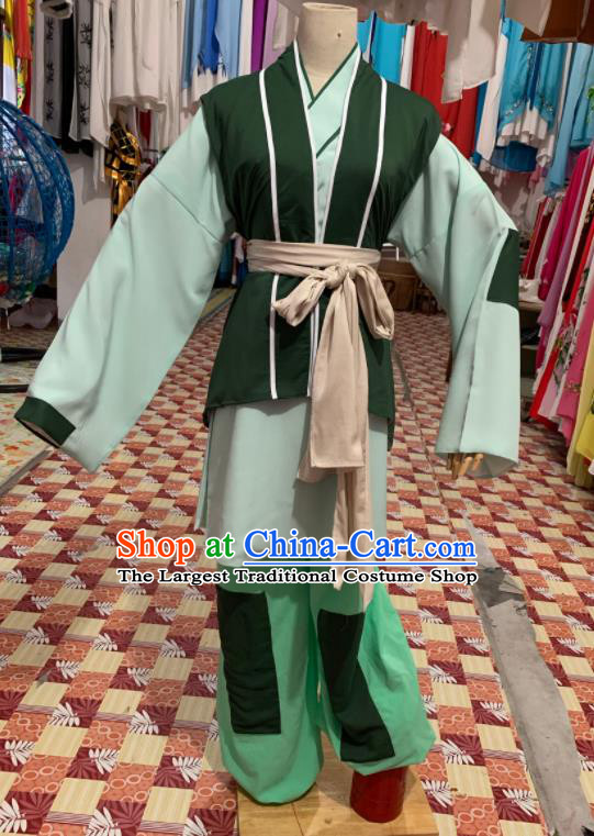 China Beijing Opera young Man Green Uniforms Traditional Opera Livehand Clothing Shaoxing Opera Servant Boy Garment Costumes