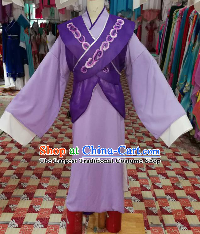 China Shaoxing Opera Merchant Garment Costumes Beijing Opera Xiaosheng Purple Robe Uniforms Traditional Opera Young Male Clothing