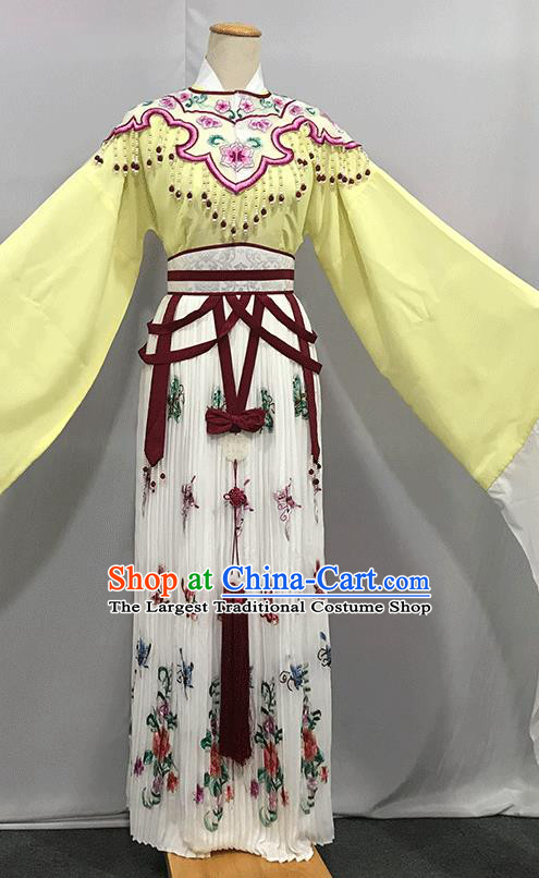 China Peking Opera Fairy Clothing Ancient Goddess Garment Costumes Traditional Shaoxing Opera Princess Yellow Dress Outfits