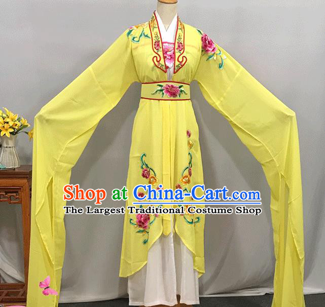 China Traditional Yueju Opera Princess Clothing Peking Opera Hua Tan Yellow Water Sleeve Dress Outfits Ancient Fairy Garment Costumes