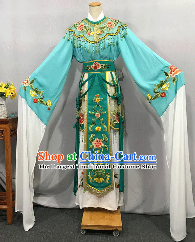 China Traditional Shaoxing Opera Actress Clothing Peking Opera Hua Tan Green Dress Outfits Ancient Empress Garment Costumes