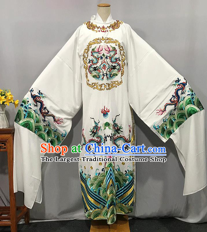 China Beijing Opera Xiaosheng White Embroidered Robe Uniforms Traditional Huangmei Opera Lord Clothing Opera Emperor Garment Costume