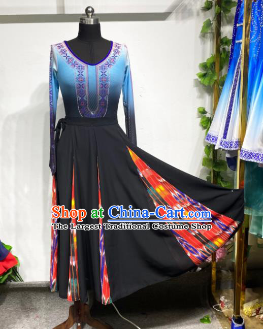 Chinese Uighur Nationality Dance Clothing Xinjiang Ethnic Performance Costume Woman Dance Garments Uyghur Minority Black Dress Outfits