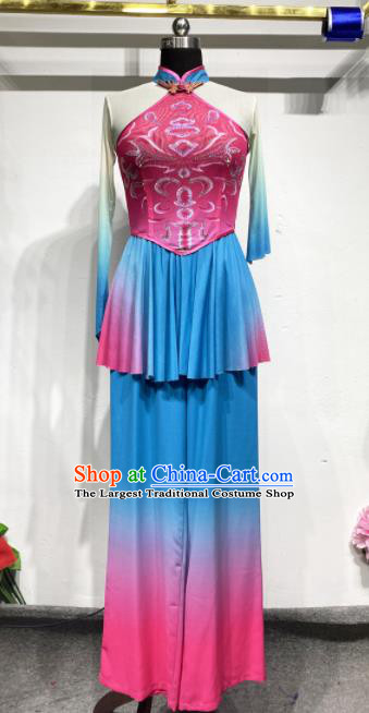 Chinese Women Group Performance Garments Folk Dance Outfits Fan Dance Costumes Yangko Dance Clothing