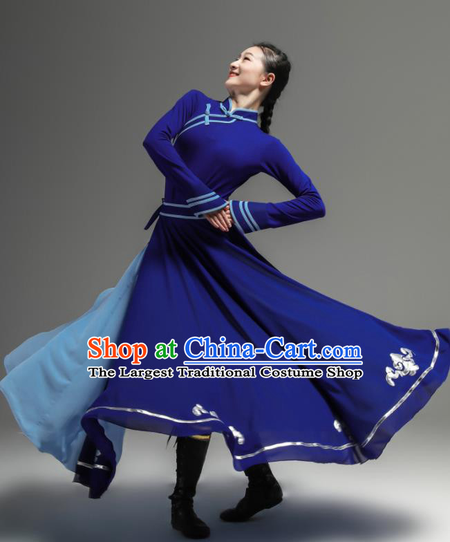 Chinese Mongol Nationality Clothing Ethnic Folk Dance Costume Woman Performance Garments Mongolian Minority Royalblue Dress Outfits