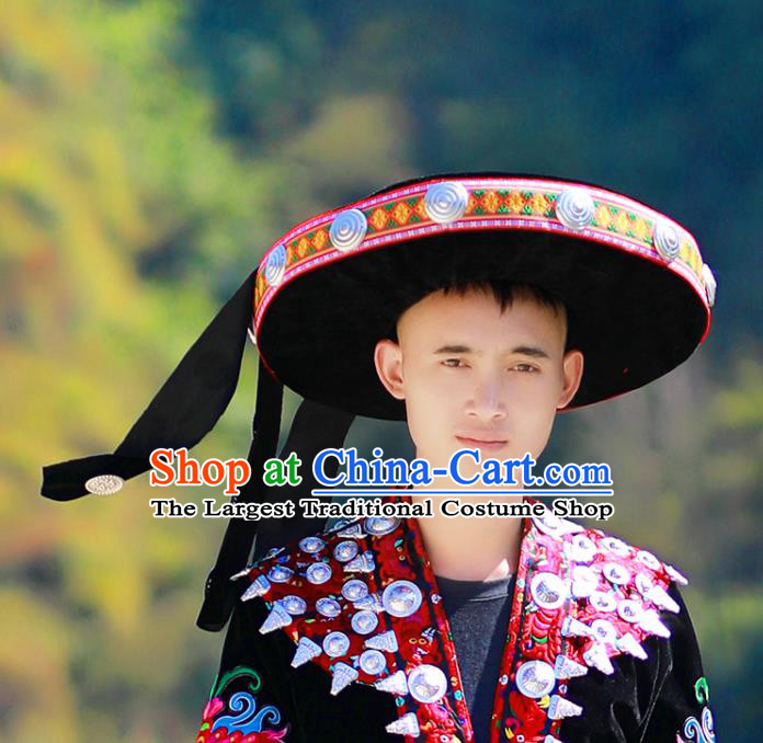 Chinese Guizhou Ethnic Male Hat Dong Nationality Festival Performance Headwear Yi Minority Wedding Headdress