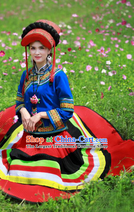 Chinese Ethnic Performance Outfits Yi Nationality Woman Clothing Liangshan Torch Festival Dance Garments Bouyei Minority Folk Dance Dress