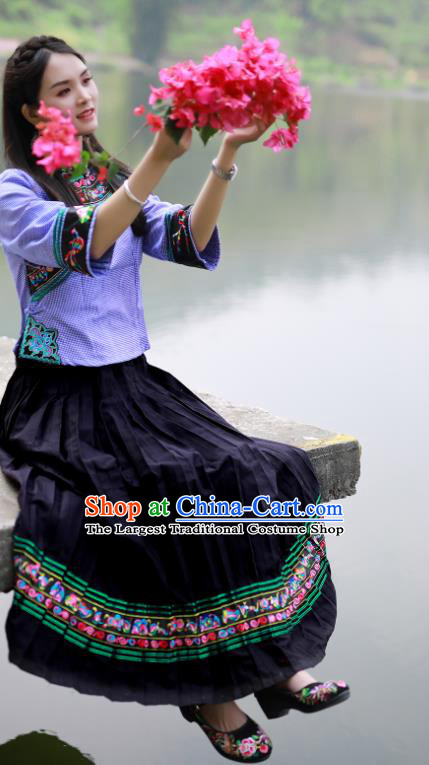 Chinese Guizhou Festival Dance Garments Bouyei Minority Folk Dance Dress Ethnic Performance Outfits Puyi Nationality Woman Clothing