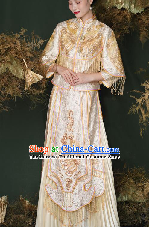 China Traditional Xiuhe Suits Embroidery Bottom Drawer Clothing Wedding Garment Costumes Bride Champagne Dress Outfits