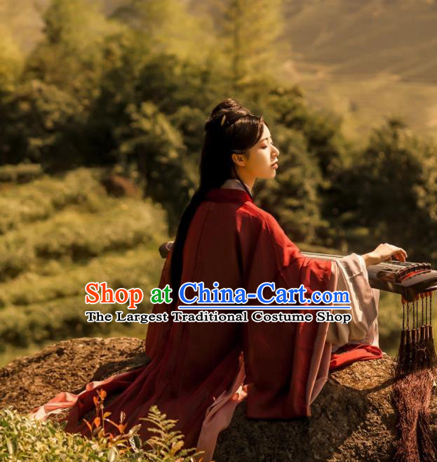 China Ancient Swordswoman Red Hanfu Dress Garments Jin Dynasty Clothing Traditional Chivalrous Knight Historical Costumes