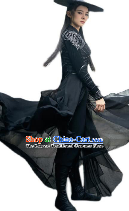 China Ancient Swordswoman Black Hanfu Clothing Classical Dance Clothing Female Knight Garment Costumes