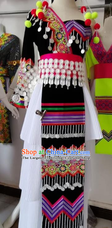 China Traditional Hmong Folk Dance Dress Outfits Yunnan Minority Wedding Garments Miao Nationality Bride Costumes Ethnic Performance Clothing