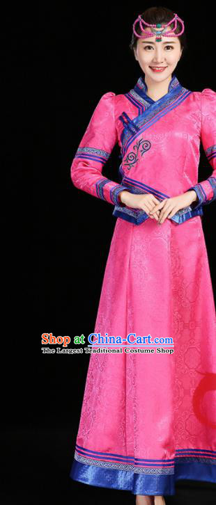 China Mongol Minority Two Pieces Suits Mongolian Compere Clothing Moggol Nationality Woman Informal Costume Ethnic Performance Pink Dress