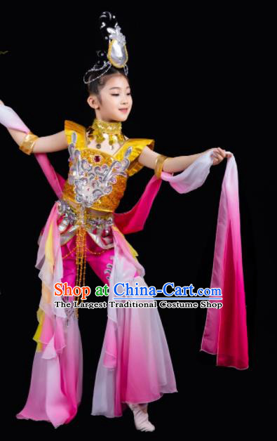 China Classical Dance Garment Costumes Fairy Dance Dress Children Flying Apsaras Pink Outfits Girl Performance Clothing