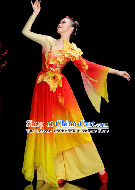 Professional China Spring Festival Gala Performance Garments Modern Dance Clothing Opening Dance Red Dress Women Group Dance Costumes